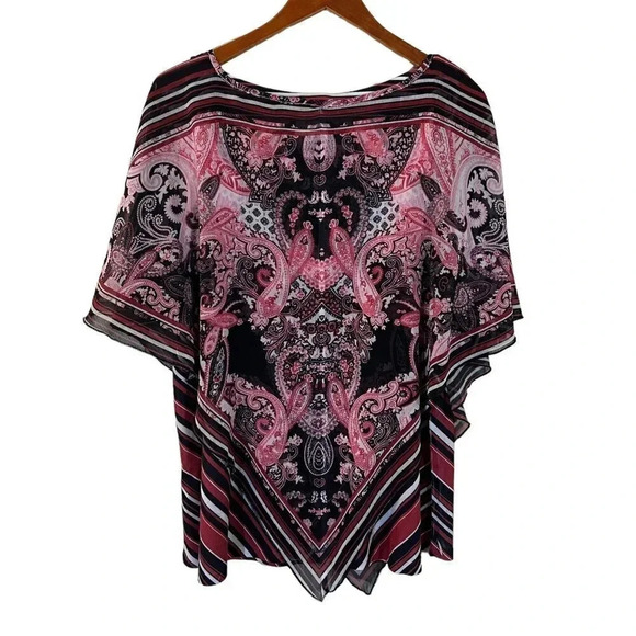 Avenue Blouse Size 14/16 Rhinestone Studded Flared Sleeves Layered Paisley Top - Picture 2 of 8